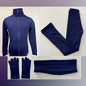 Комплект из полартека синего цвета (кофта, брюки, перчатки и повязка)